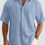 Men's Textured Short Sleeve Button-Front Shirt