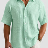 Men's Textured Short Sleeve Button-Front Shirt