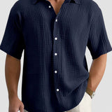 Men's Textured Short Sleeve Button-Front Shirt