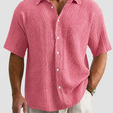 Men's Textured Short Sleeve Button-Front Shirt