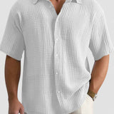 Men's Textured Short Sleeve Button-Front Shirt