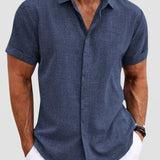 Men's Textured Short Sleeve Button-Front Shirt