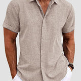 Men's Textured Short Sleeve Button-Front Shirt