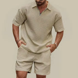 Men's Textured Polo Shirt and Shorts Set