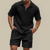 Men's Textured Polo Shirt and Shorts Set