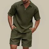 Men's Textured Polo Shirt and Shorts Set