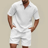 Men's Textured Polo Shirt and Shorts Set