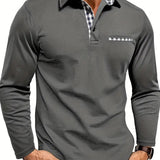 Men's Long Sleeve Polo with Contrast Plaid Collar