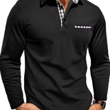 Men's Long Sleeve Polo with Contrast Plaid Collar