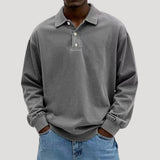 Men's Regular Fit Button-Front Polo Sweatshirt
