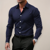 Men's Slim-Fit Collared Long Sleeve Shirt