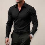 Men's Slim-Fit Collared Long Sleeve Shirt