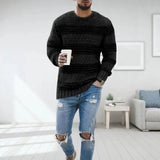 Men's Striped Round Neck Regular Fit Knit Sweater