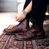 Men's Vintage Leather Lace-Up Boots, Rubber Sole