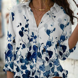 Women's Printed V-Neck Button Blouse