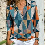 Women's Printed V-Neck Button Blouse