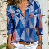 Women's Printed V-Neck Button Blouse