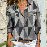 Women's Printed V-Neck Button Blouse