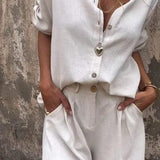 Women's Button Front Two Piece Shorts Set