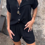 Women's Button Front Two Piece Shorts Set