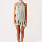 Pleated Halter Mini Dress