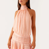 Pleated Halter Mini Dress