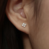 Clover Stud Earrings with Cubic Zirconia, Gold Plated