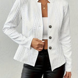 Women's Fitted Knit Stand-Collar Button-Front Blazer