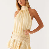 Pleated Halter Mini Dress