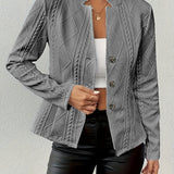 Women's Fitted Knit Stand-Collar Button-Front Blazer