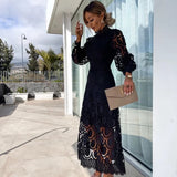 Women's Floral Lace Midi Dress