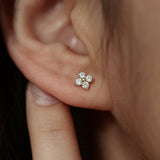 Clover Stud Earrings with Cubic Zirconia, Gold Plated