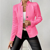 Women's Fitted Knit Stand-Collar Button-Front Blazer