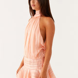 Pleated Halter Mini Dress