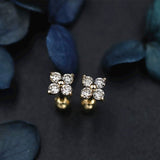 Clover Stud Earrings with Cubic Zirconia, Gold Plated
