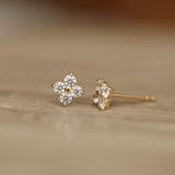 Clover Stud Earrings with Cubic Zirconia, Gold Plated
