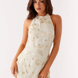 Embellished Halter Mini Dress