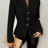 Women's Fitted Knit Stand-Collar Button-Front Blazer