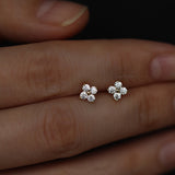 Clover Stud Earrings with Cubic Zirconia, Gold Plated