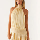 Pleated Halter Mini Dress