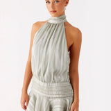 Pleated Halter Mini Dress