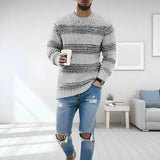 Men's Striped Round Neck Regular Fit Knit Sweater