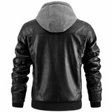 Men's Hooded Leather Look Jacket with Zip Pockets