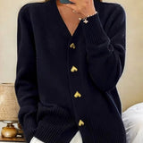 Women's V-Neck Knit Cardigan with Heart Buttons