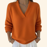 Women's V-Neck Long-Sleeve Ribbed Knit Sweater