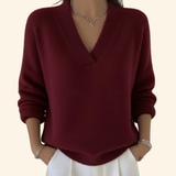 Women's V-Neck Long-Sleeve Ribbed Knit Sweater