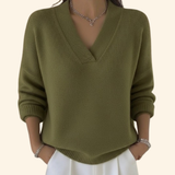 Women's V-Neck Long-Sleeve Ribbed Knit Sweater