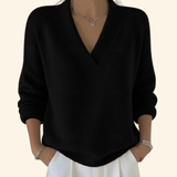Women's V-Neck Long-Sleeve Ribbed Knit Sweater
