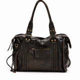 Distressed Leather Tote Bag with Braided Trim