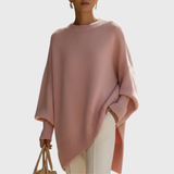 Women's Oversized Knit Poncho Sweater with Asymmetric Hem